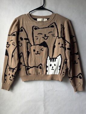 Kids Beige Cat Print Sweater size L